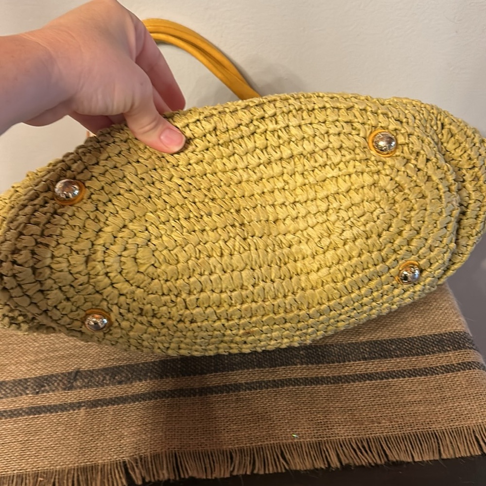 [Michael Kors] Yellow Raffia Tote with Leather Handles - Picture 3 of 5